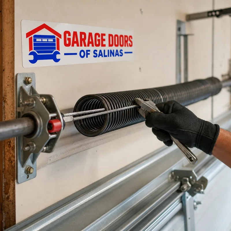 Extension spring setup with an intact safety cable running through the spring